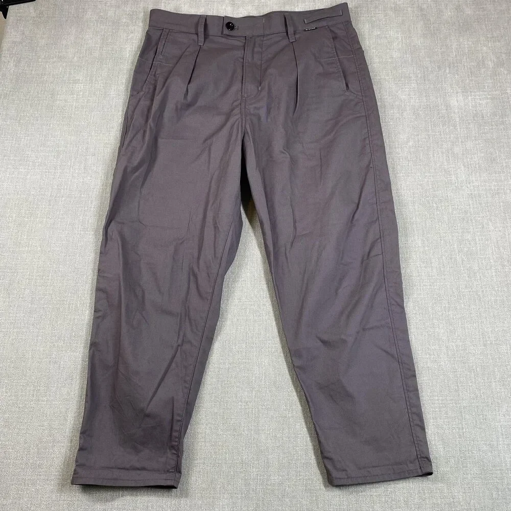 G-Star RAW Pants Mens 34x26 (Tag 34x30) Gray Pleated Work Chino Relaxed Tapered